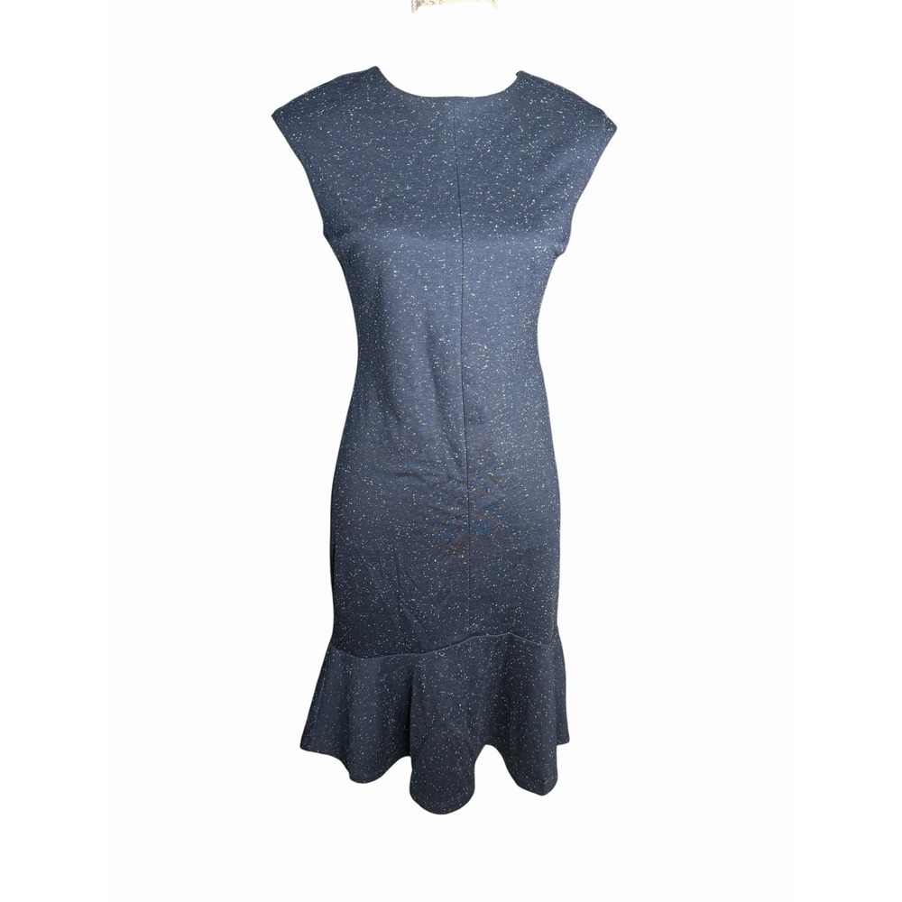 NWT Ann Taylor Speckled Ponte Flounce Sheath Trumpet Dress Navy Sz 0